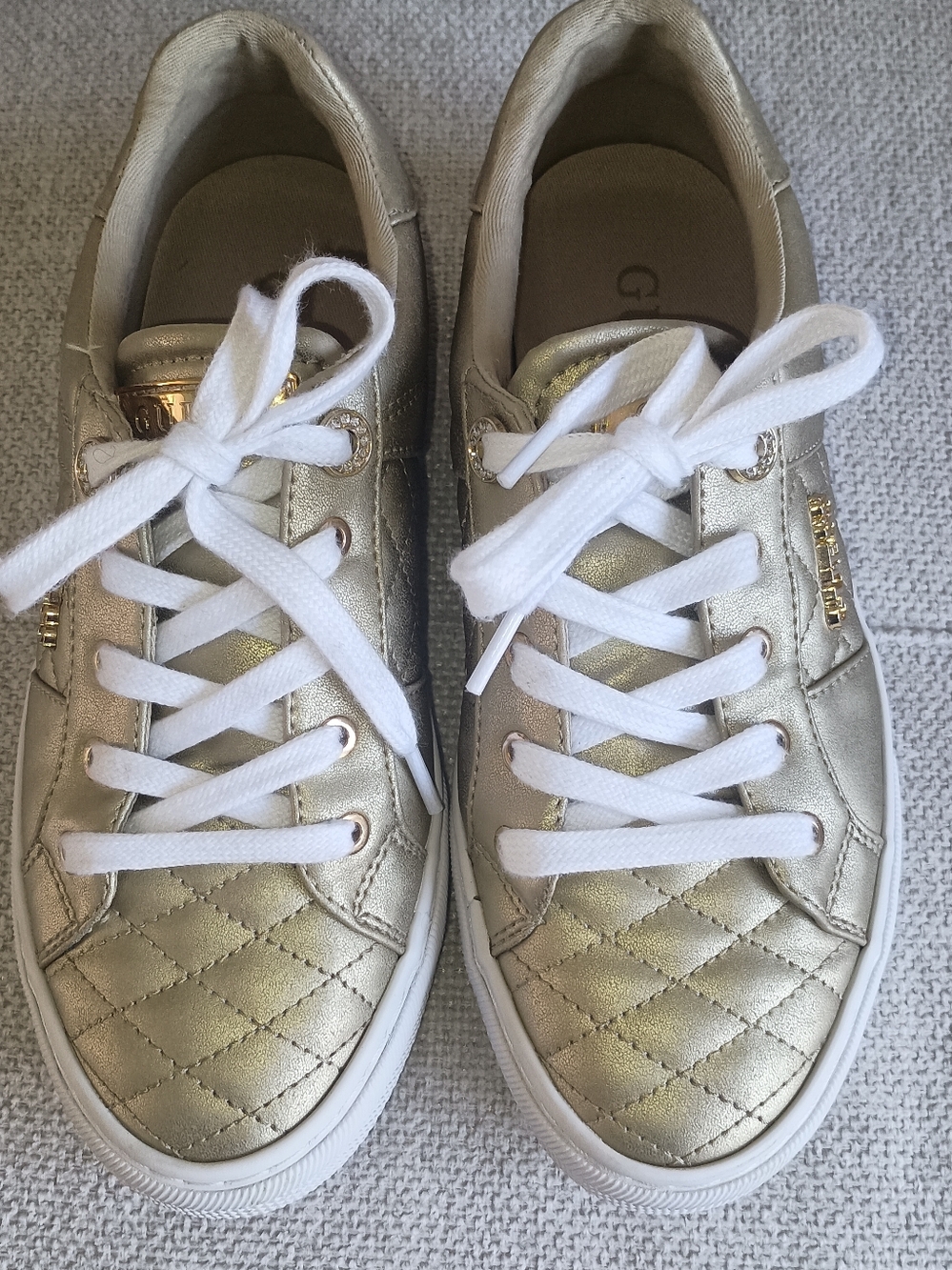Guess Metallic Gold Quilted Lace-Up Sneakers